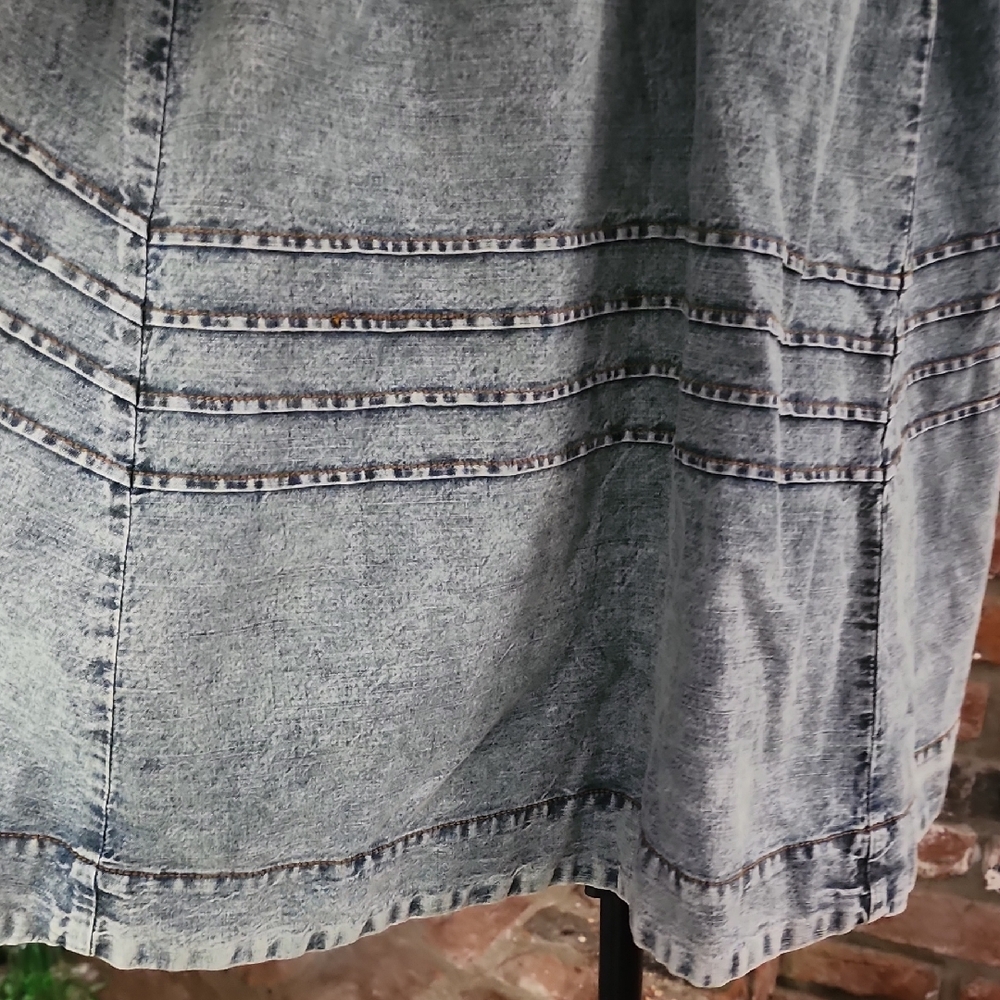 Free People Blue Denim Boho Babydoll Mini Dress Puff Sleeve Deep V Festival - Picture 5 of 14